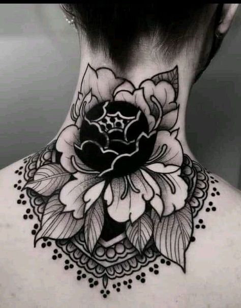 Neck Tattoo Cover Up, Back Of Neck Tattoos For Women, Flower Neck Tattoo, Full Neck Tattoos, Beautiful Tattoo Designs, Nape Tattoo, Backpiece Tattoo, Side Neck Tattoo, Throat Tattoo