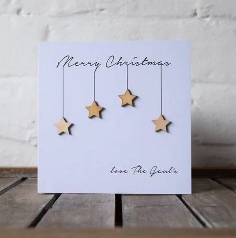 Couple Christmas Card, Handcrafted Christmas Cards, Simple Christmas Cards, Merry Christmas Love, Script Words, Homemade Christmas Cards, Star Christmas, Christmas Card Crafts, Wooden Stars