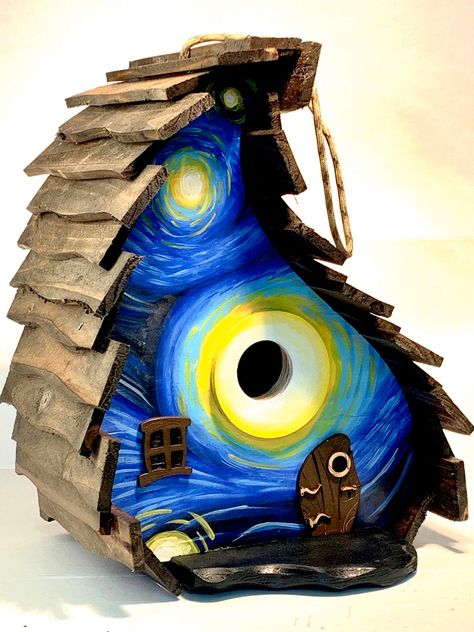 Whimsical Bird Houses, Handmade Garden Art, Birdhouse Projects, Birdhouse Ideas, Hand Painted Birdhouses, Whimsical Home Decor, Homemade Bird Houses, Bird Houses Ideas Diy, Garden Birdhouses