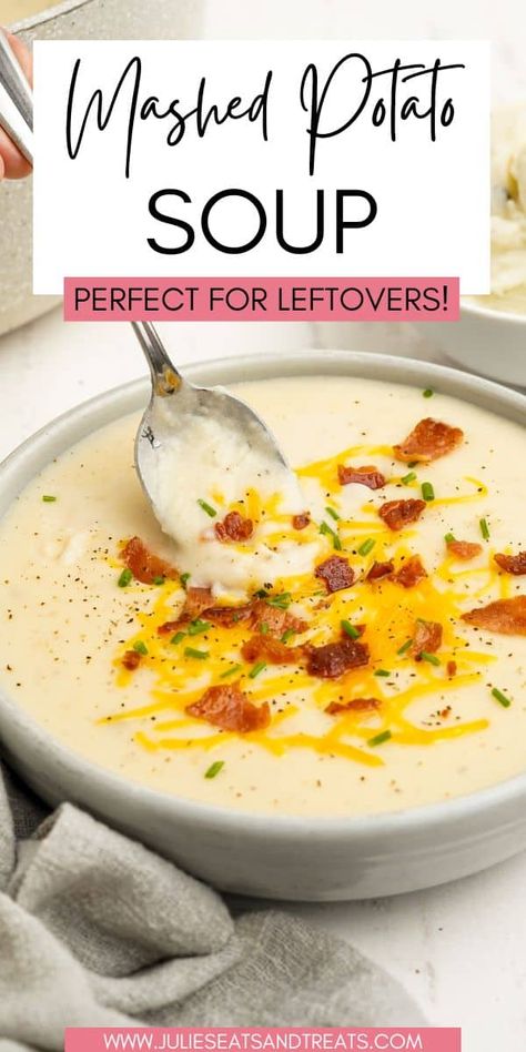 Leftover Mashed Potato Soup, Leftover Mashed Potatoes Soup, Mashed Potato Soup, Crockpot Mashed Potatoes, Soup For Dinner, Easy Mashed Potatoes, Potato Soup Easy, Leftover Potatoes, Loaded Potato Soup