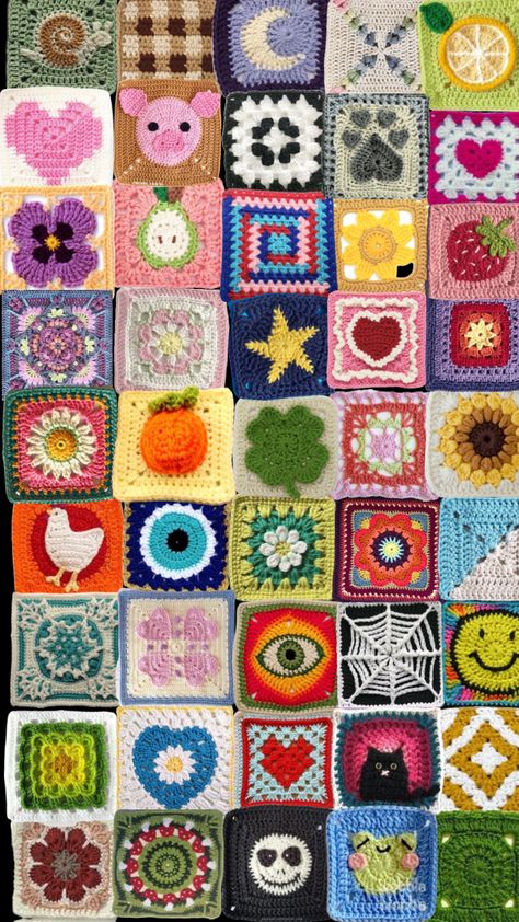 Aesthetic Cottagecore Wallpaper, Hobby Aesthetic, Granny Squares Crochet, Cottagecore Wallpaper, Squares Crochet, Square Collage, Granny Square Crochet Patterns Free, Beginner Crochet Tutorial, Quick Crochet Patterns