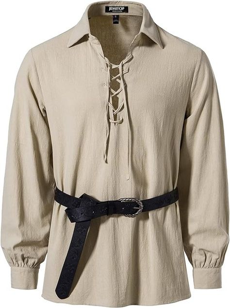 Amazon.com: JEMITOP Men's Renaissance Costume Retro Lace Up Shirts for Pirate Viking Medieval Vampire Halloween Cosplay Without Belt Khaki XL : Clothing, Shoes & Jewelry