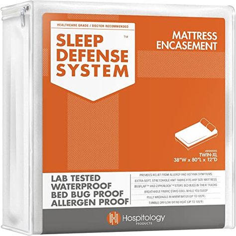 HOSPITOLOGY PRODUCTS Sleep Defense System - Zippered Mattress Encasement - Twin XL - Hypoallergenic - Waterproof - Bed Bug & Dust Mite Proof - Stretchable - Standard 12" Depth - 38" W x 80" L Mattress Encasement, Bed Bug, Sleep Mattress, Bed Bugs, Mattress Pads, Garden Bedding, Best Mattress, Dust Mites, Mattress Covers