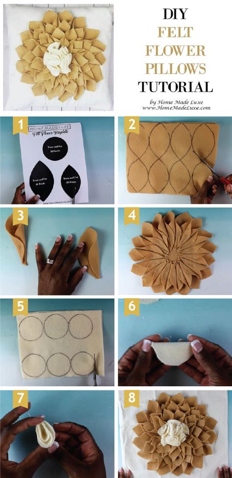 This felt flower pillow is the perfect home decor your house needs!  Learn how to make your own with our DIY pattern and tutorial. #homedecorideas #homedecor Flower Pillow Tutorial, Flower Pillow Pattern, Felt Flower Pillow, House Needs, Diy Hanging Shelves, Crafts For Teens To Make, Pillow Tutorial, Flower Pillow, Felt Flower