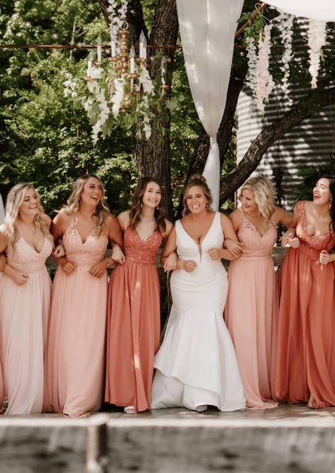 Bridesmaid Dresses Peach Apricot, Pink Color Scheme Bridesmaid Dresses, Peach Bridesmaids Dress, Peach And Blush Bridesmaid Dresses, Orangeish Pink Bridesmaid Dresses, Bridesmaid Dresses Light Peach, Blush Peach Bridesmaid Dresses, Coral And Blush Bridesmaid Dresses, Soft Peach Bridesmaid Dresses