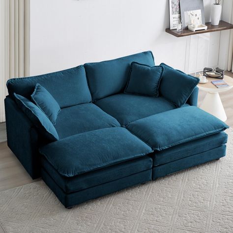 PRICES MAY VARY. 【2-Layer Upholstered Sectional Sofa】 This 2 seater loveseat sofa features upholstered 2-layer seat cushions with high-resiliency foam, 25.2 deep seat, which provides a cloudlike seating experience. Cloud sofa comes with 5 pillows, which fit perfectly with your waist and neck, ensuring the best support and comfort. 【Durability】 The frame of this sleeper deep couches with ottoman is made of high-quality solid wood which will give you good support. Its soft and breathable chenille Deep Sectional Sofa, Modern Modular Sofas, Blue Sectional, U Shaped Couch, Comfortable Sectional, U Shaped Sectional Sofa, Couch With Ottoman, Style Salon, Sectional With Ottoman