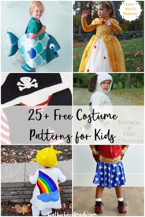 Use one of these free costume patterns to make a fabulous Halloween costume! The costumes are printable PDF patterns that come in either one or multiple sizes. I love Halloween and all the fun costume possibilities! My kids come up with some many fun and unique ideas that I always have to make DIY costumes to make them happy. This list of free costume patterns is a great place to start when looking for costume ideas! Costume Patterns Free, Sewing Ideas For Kids, Kids Witch Costume, Pixie Costume, Princess Dress Patterns, Pirate Costume Diy, Halloween Costume Patterns, Snowman Costume, Fish Costume