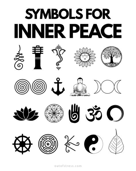 17 Symbols For Inner Peace And How to Use Them Symbols For Inner Peace Tattoo, Peace Related Tattoos, Tattoo For Peace Of Mind, Tattoos Peace Of Mind, Peace Small Tattoo, Internal Peace Tattoo, Symbols That Mean Peace, Symbols For Wisdom, Simple Symbols And Meanings