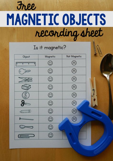 If you're doing magnet experiments with kids, print this free magnet worksheet to keep track of which objects are magnetic. Science Toddlers, Magnet Worksheet, Magnet Lessons, Magnet Experiments, Magnetic Objects, Magnet Activities, Pre-k Science, Magnets Science, Science Centers