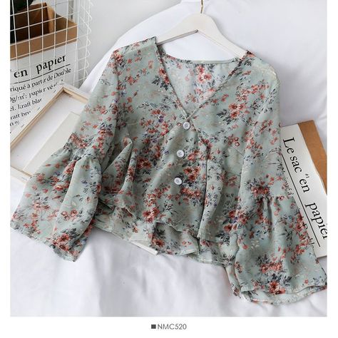 [AffiliateLink] 48 Floral Blouse Outfit Summer Advice To Copy 2022 #floralblouseoutfitsummer Blus Sifon, Floral Print Chiffon Blouse, Long Sleeve Chiffon Shirt, Moda Floral, Chiffon Shirt Blouse, Ladies Tops Blouses, Floral Chiffon Blouse, Chiffon Blouses, Chiffon Floral