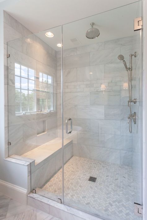 Built In Shower Seat, Master Shower, Master Bath Remodel, Bathroom Remodel Designs, Bathroom Remodel Shower, Hus Inspiration, Trendy Bathroom, Bathroom Redo, Shower Remodel