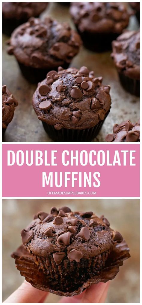 Double Chocolate Muffin Recipe, Chocolate Muffins Recipe, Healthy Chocolate Muffins, Double Chocolate Chip Muffins, Life Made Simple, Chocolate Muffin Recipe, Chocolate Muffin, Double Chocolate Muffins, Moist Muffins