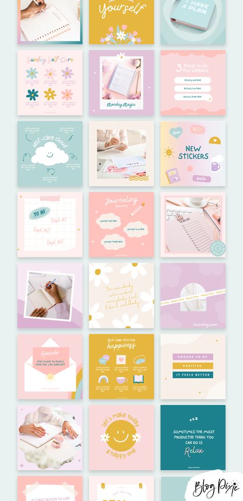 Create beautiful Instagram posts in Canva with pastel rainbow positivity. Choose from hundreds of templates, fonts, and colors to create a unique look for your #Playful_Instagram_Feed #Free_Instagram_Template_Canva #Social_Media_Inspo_Aesthetic #Pastel_Feed_Instagram Stationery Instagram Feed, Canva Kawaii Elements, Branding Social Media Posts, Canva Instagram Post Ideas, Cute Instagram Feed, Pastel Instagram Feed, Instagram Quote Template, Pastel Branding, Instagram Branding Template