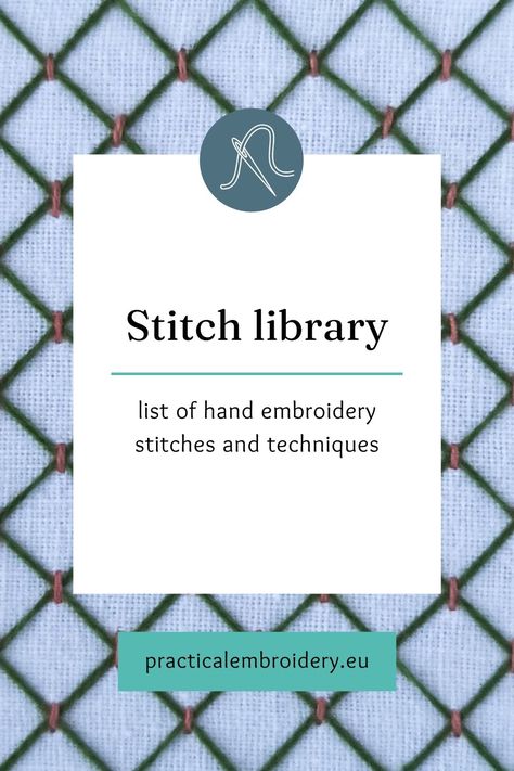 Embroidery Stitch library. The list of hand embroidery stitches and techniques grouped by alphabet names. Learn more about each stitch or technique and watch a short video tutorial. Learning Embroidery Tutorials, Name Embroidery Tutorial, Learn Embroidery Stitches, Hand Embroidery Names, Beginner Embroidery Stitches, Practical Embroidery, Hand Embroidery Stitches Tutorial, Needlework Stitches, Types Of Embroidery Stitches