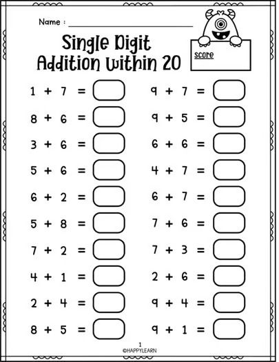 Single Digit Addition within 20 – Kindergarten & 1st Grade Math Worksheet Math Pages For 1st Grade, 3rd Grade Math Lesson Plans, Math For 1st Grade Worksheets Free, 1st Grade Number Sense, 2nd Grade Worksheets Math, 1st Grade School Work, First Grade Addition Worksheets, 2nd Grade Addition Worksheets, Addition Worksheets For Grade 2