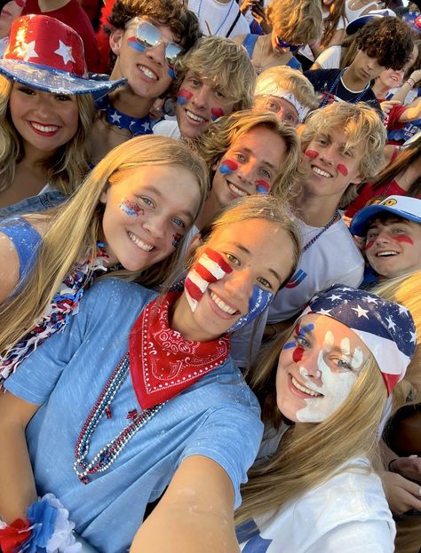 America Spirit Day, American Themed Football Game Outfit, Usa Hoco Theme, Usa Theme Outfit Football Games Face Paint, Usa Makeup Football Game, School Colors Spirit Day, Usa School Spirit Day, Red White And Blue Spirit Week, Usa Pep Rally Outfits