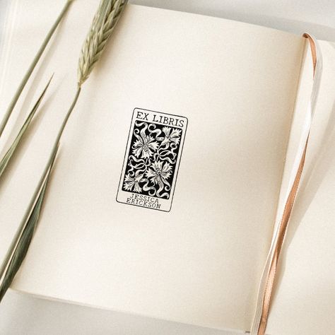 Vintage Flowers Custom Ex Libris Book   Rubber Stamp Ex Libris Stamp Vintage, Ex Libris Linocut, Book Stamp Design Ideas, Ex Libris Design Ideas, Ex Libris Vintage, Puzzle Purse, Ex Libris Stamp, Atelier Cologne, Stamp Ideas