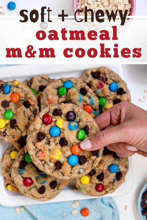 Looking for a delicious new cookie recipe? These Oatmeal M&M Cookies are going to be your new favorite! These cookies are extra chewy. No crispy edges at all. Just the perfect chewy centers all the way through. You're going to LOVE these Oatmeal Chocolate Chip M&M Cookies! This recipe is easy to make and always turns out great! Oatmeal M M Cookies, Oatmeal M&m Cookies, Oatmeal M M Cookies Recipe, Chocolate Chip M M Cookies, Fairy Recipes, Chewy Oatmeal Chocolate Chip Cookies, Triple Chocolate Cookies, M M Cookies, Macaron Cookies