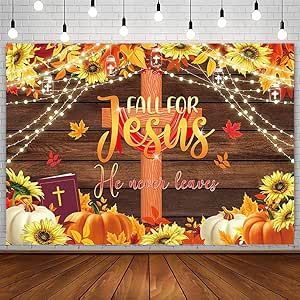 AIBIIN 7x5ft Fall for Jesus Backdrop Fall Thanksgiving Party Decor Christian Religion Polyester Background Autumn Pumpkin Banner Maple Leaf Flashing Lights Photography Background Banner Photo Props Photography Banner, Fall Festival Decorations, Thanksgiving Party Decor, Fall Backdrops, Background Autumn, Fall For Jesus, Harvest Fest, Lights Photography, Leaf Photography