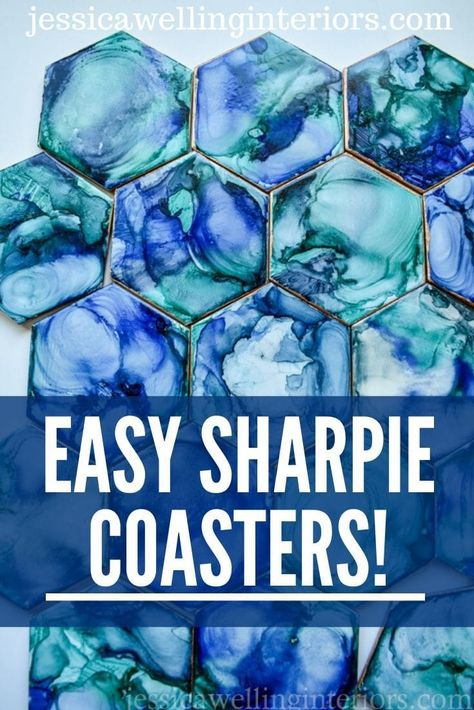 Make these modern ceramic tile coasters with Sharpies and alcohol. It's a fun project for both kids and adults! Sharpie Coasters, Sharpies And Alcohol, Diy Tile Coasters, Create Abstract Art, Diy Coasters Tile, Sharpie Colors, Sharpie Crafts, Diy Sharpie, Coaster Crafts