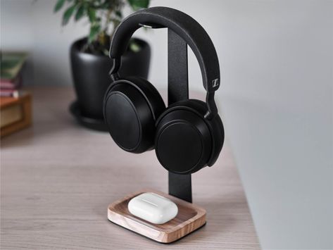 Wood headphone stand for desk, black or white wooden airpods max holder, headset holder, headset stand, gifts for gamers @EU by EversolidStudio on Etsy Headphones Stand, Wood Headphones, Gifts For Gamers, Headset Holder, Headset Stand, Desk Black, Headphone Stand, Attractive Colors, Airpods Max