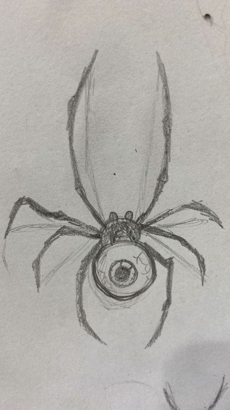 Inktober Spider Drawing, Dark Drawing Ideas Easy Sketches, Spider Eye Drawing, Cool Spider Drawings, Spider Eyes Drawing, Simple Drawing Ideas Easy Pencil, Weird Core Drawing Ideas, Drawings Of Eyes Easy, Spider Sketch Easy