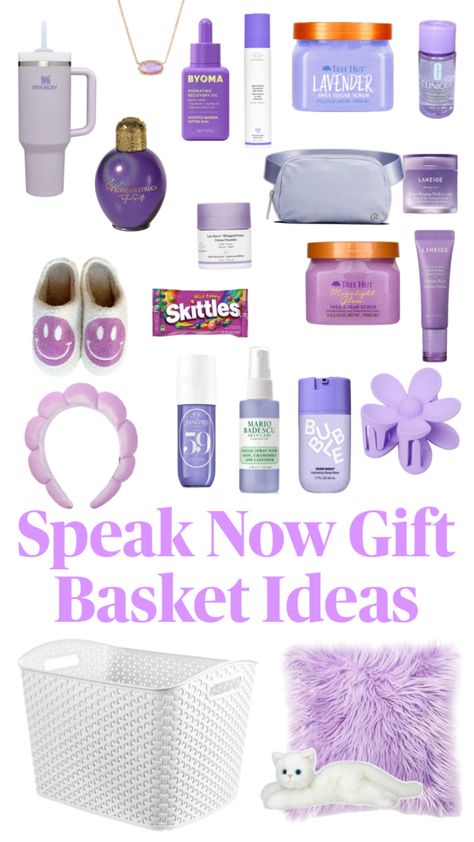 The perfect gift basket for a Swifty, who loves speak now Pinterest Gift Ideas, Preppy Birthday Gifts, Girly Christmas Gifts, Perfect Gift Basket, Best Gift Baskets, Diy Best Friend Gifts, Preppy Gifts, Birthday Basket, Cute Gifts For Friends