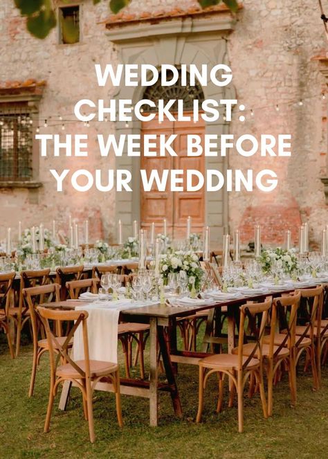 This week before your wedding checklist is a must-read for brides. It's filled with helpful hints & tips by top wedding planners! Morning Of Wedding Checklist, Day Before Wedding Checklist, One Week Before Wedding, Week Of Wedding To Do List, Week Of Wedding Checklist, Wedding Week Checklist, Week Before Wedding Checklist, Wedding Day Of Checklist, Wedding Day Checklist For Bride