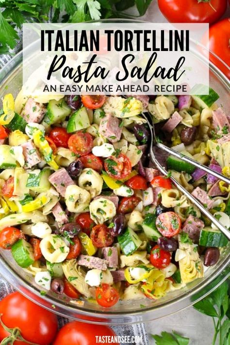 Italian Tortellini Pasta Salad, Italian Tortellini Pasta, Side Dish For A Crowd, Dish For A Crowd, Tortellini Pasta Salad Recipes, Italian Tortellini, Tortellini Pasta Salad, Great Salad Recipes, Easy Delicious Dinners