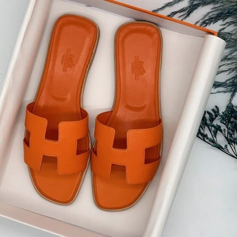 Dior Shoes Aesthetic, Shoes Aesthetic Heels, Hermes Slippers, Aesthetic Heels, Hermes Oran Sandals, Products Aesthetic, Orange Sandals, Shoes Orange, Shoes Aesthetic