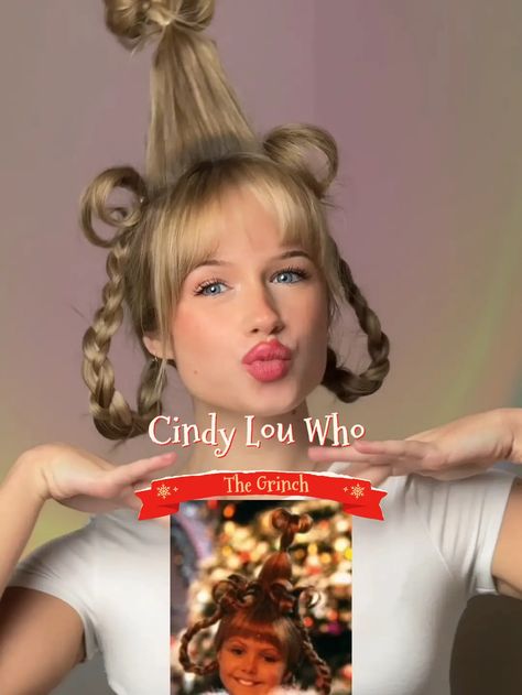 CINDY LOU WHO HAIRSTYLE | Video published by brianabappert | Lemon8 Cindy Loo Hoo Hair, Cindy Lou Hair Tutorial, How To Do Cindy Lou Who Hair, Cindy Lue Who Costume, Cindy Lou Who Hairstyle Diy, Diy Cindy Lou Who Hair, Cindy Lou Who Costume Diy Women, Cindy Loo Hoo, Cindy Lou Who Hair Tutorial