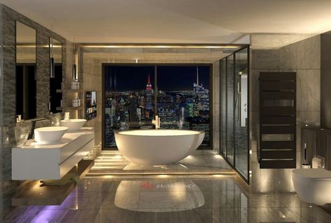 New York Penthouse Bathroom, Nyc Penthouse Luxury, Luxury Penthouse Bedroom, Penthouse Apartment Aesthetic, Penthouse Bathroom, Penthouse Bedroom, Penthouse Ideas, Bedroom Hacks, Bedroom Tips