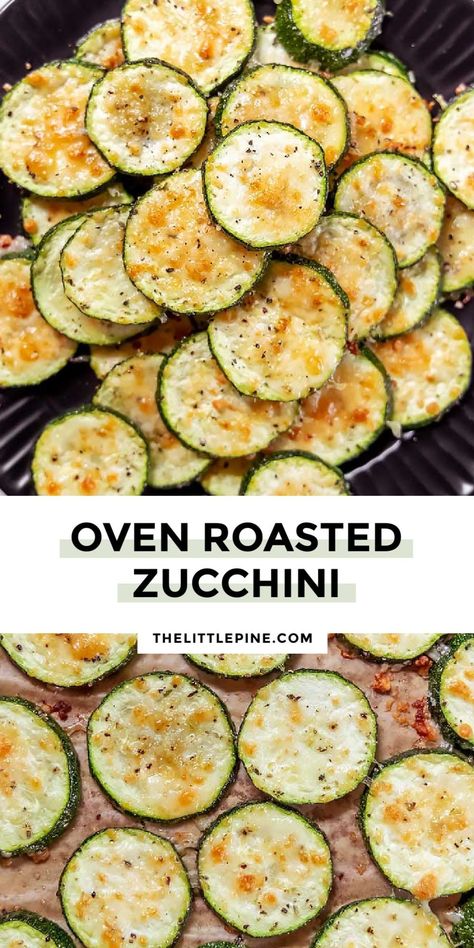 *NEW* This super simple oven roasted zucchini is tossed in olive oil, herbs, and a sprinkle of parmesan cheese. It's summer at its finest! #ovenroastedzucchini #lowcarbovenroastedzucchini How Long To Bake Zucchini In Oven, Zucchini Slices In The Oven, Roasted Zucchini Oven, Oven Roasted Squash, Zucchini With Parmesan, Roasted Zucchini Recipes, Air Fryer Zucchini Chips, Oven Roasted Zucchini, Zucchini In The Oven