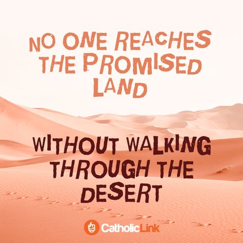 No one reaches the promised land without walking through the desert. - Catholic Link Land Quotes, Peaceful Words, Unanswered Prayers, Bible Quotes Wallpaper, Answered Prayers, Words Of Hope, Promised Land, Inspirational Scripture, Catholic Quotes