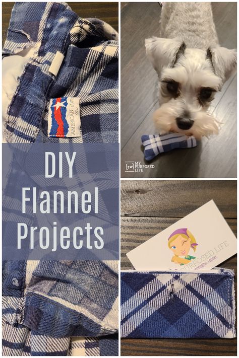 DIY Flannel projects for you and your dog! Using the book Crafting With Flannel, I made my own projects. Sharing more projects from friends. #MyRepurposedLife #repurposed #flannel #projects #easy #craftingwithflannel via @repurposedlife Things To Make With Flannel, Flannel Scraps, Flannel Projects, Flannel Fabric Crafts, Flannel Upcycle, Flannel Fabric Projects, Cheap Wreaths, Blue Fall Decor, Recycling Projects