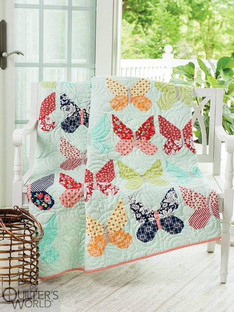 Scrappy Backgrounds: What I’ve Learned » Stash Bandit Butterfly Quilt Pattern, Girl Quilts Patterns, Row Quilt, Butterfly Collection, Butterfly Quilt, Spring Quilts, Scrappy Quilt Patterns, Quilt Square Patterns, Quilt Magazine