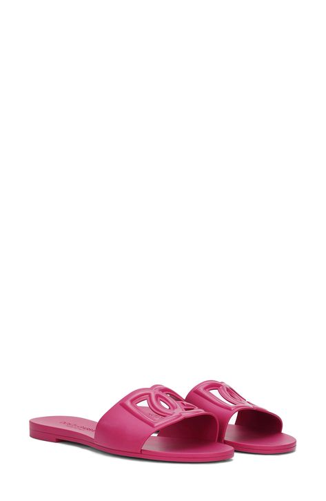 Dolce&Gabbana Bianca Interlock Slide Sandal available at #Nordstrom Luxury Pink Flat Sandals, Designer Pink Slip-on Sandals, Pink Non-slip Slide Sandals, Dolce And Gabbana Slides, Dolce And Gabbana Pink Bag, Slide Sandals, Shopping List, Dolce And Gabbana, Nordstrom