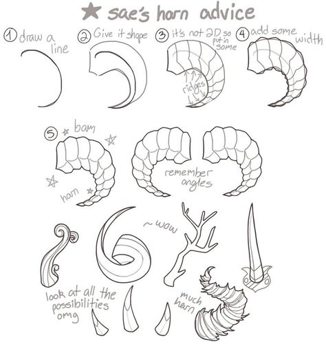 How To Draw Demon Horns, How To Draw Horns, Horns Drawing References, Horns Drawing, Demon Horns, Creature Drawings, Concept Art Drawing, Dragon Drawing, Drawing Base