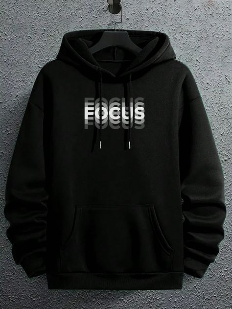 Men's Hooded Sweatshirt With Letter Print And Drawstring Black Casual  Long Sleeve Knitted Fabric Letter  Slight Stretch Spring/Fall Men Clothing, size features are:Bust: ,Length: ,Sleeve Length: Over Size Hoodie Outfit, Hoddies Outfits Men, Stylish Hoodies Men, Hoddies Outfits, Hoodie Outfit Men, Hoodies Black, Trendy Shirt Designs, Trendy Hoodies, Stylish Hoodies