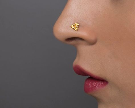 Gold Nose Stud Indian Nose Ring 22K Solid Gold Stud Ethnic | Etsy Gold Nose Stud Indian, Ethnic Nose, Nose Stud Indian, Nose Ring Designs, Unique Nose Rings, Curved Nose, Nose Ring Jewelry, Nose Pins, Nose Screw