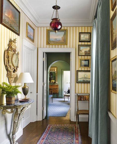 . Striped Hallway, James Carter, Veranda Magazine, English Houses, Foyer Decorating, Southern Homes, Design Del Prodotto, Dining Room Walls, Traditional Interior