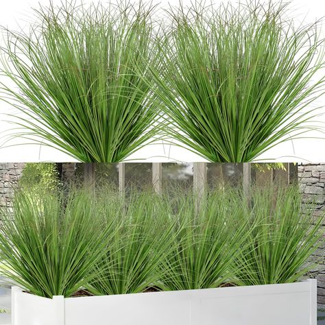 PRICES MAY VARY. Package and size: The package includes 12 bundles of artificial wheat grass, each bunch of tall artificial plants outdoor is about 20 inches long. Material: Artificial outdoor plants are made from high quality UV resistant plastic material, more realistic, vibrant color. Faux plants outdoor does not need maintenance or care. Long-lasting: Fake grass stems are uv resistant and vivid realistic, can be put anywhere. Artificial outdoor faux plant maintains its spring green color thr Fake Plant Garden Outdoor, Artificial Plants Front Yard, Artificial Plant Outdoor Ideas, Potted Privacy Plants, Landscaping With Fake Plants, Fake Bushes In Yard, Faux Patio Plants, Front Porch Planters Fake Plants, Fake Trees Outdoor