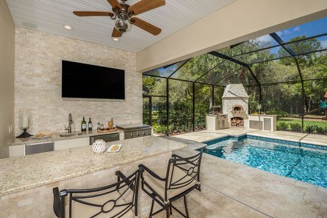 2017 Winner Tampa Bay Parade of Homes | Just Grillin Tampa, FL Pool And Outdoor Kitchen Ideas, Outdoor Kitchen And Pool, Covered Outdoor Kitchens, Luxury Outdoor Kitchen, Outdoor Kitchen Design Modern, Florida Pool, Living Pool, Pool Remodel, Kitchen Design Layout