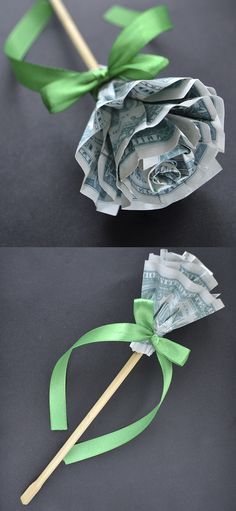 Oragami Money, Origami Flower Tutorial, Money Origami Tutorial, Gift Card Bouquet, Origami Flowers Tutorial, Graduation Money Gifts, Money Rose, Folding Money, Dollar Origami