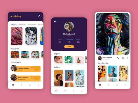 Art Gallery App by Usha Priya Gallery Ui Design, Mobile Design Layout, Daily Tracker, Craft App, App Design Layout, Art App, Desain Ui, Paint App, Ux Mobile