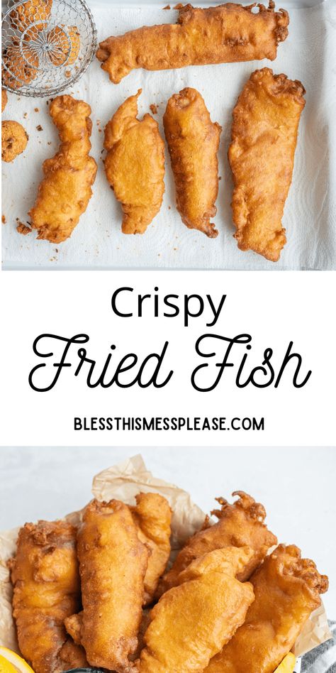 Battered fried fish made with a simple flour batter and deep fried to perfection is one of our favorite fish recipes and it's easy too! Fried Fish Batter Recipe, Best Fish Batter, Fish And Chips Batter, Fried Fish Batter, Beer Battered Fish Recipes, Crispy Fried Fish, Fried Catfish Recipes, Raw Seafood, Fish Batter Recipe