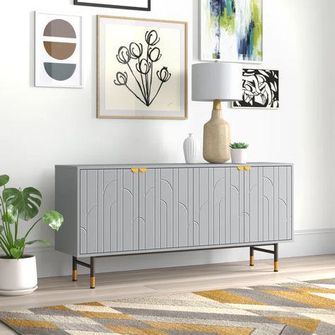 Wade Logan® Aubreyanna 63'' Sideboard & Reviews | Wayfair Sideboard Walnut, Vinyl Board, Blue Sideboards, European Doors, Sideboard Grey, Walnut Sideboard, Wide Sideboard, Solid Wood Sideboard, Side Board