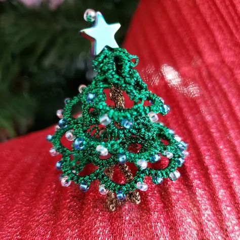 Christmas Tree Earrings PDF Tatting Pattern & Unlisted Video Tutorial | Patreon Tatting Patterns Free, Sparkling Christmas, Bead Ornaments, 3d Christmas Tree, Buy Christmas Tree, Lace Art, Single Tree, Tree Earrings, Christmas Tree Earrings