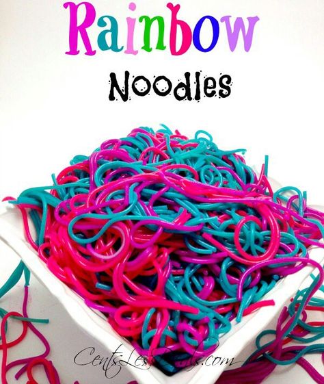 Rainbow noodles Rainbow Noodles, Colored Noodles, Rainbow Spaghetti, Colorful Pasta, Rainbow Pasta, Edible Party Favors, Unicorn Food, Colored Pasta, Rainbow Food