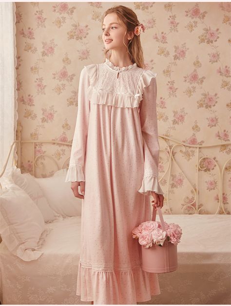 Vintage Pyjamas, Kurti Pants, Fashion Pajamas, Long Sleeve Night Gown, Victorian Nightgown, Vintage Pajamas, Pajama Fashion, Kurtis With Pants, Beauty Dress